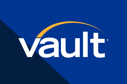 Vault logo over blue background