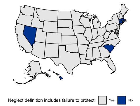 Map of U.S. states with failure to protect statutes.