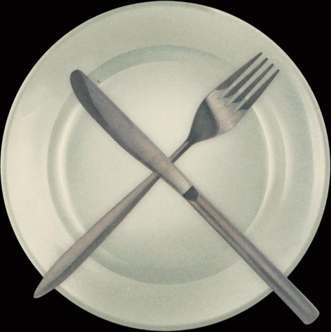 Plate, knife and fork
