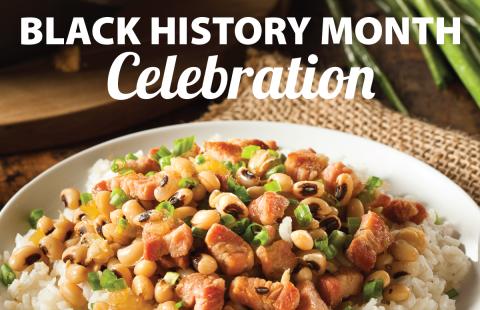 Black History Month Celebration Text with Rice and Bean Dish Photo