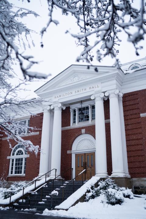 Winter view of Hamilton Smith building on UNH campus