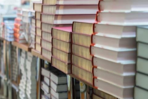 Pile of neatly organized books