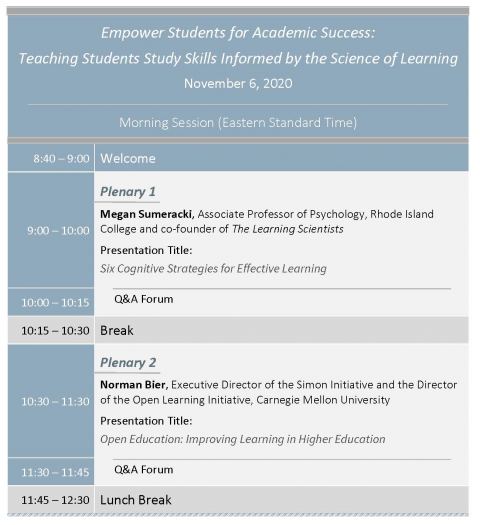 Conference Schedule for Empower Student Academic Sucess 2020