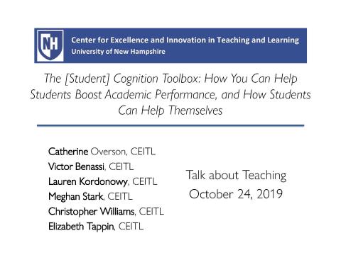 2018-2022 The Student Cognition Toolbox: SCT Presentation Talk About Teaching 2019