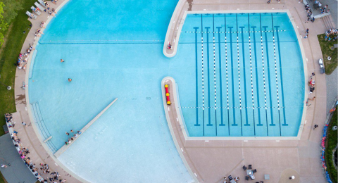 Aerial view of the outdoor pool