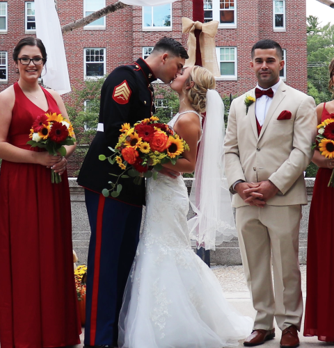 Bride and Groom outside at UNH