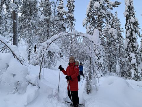 Professor Du snowshoeing