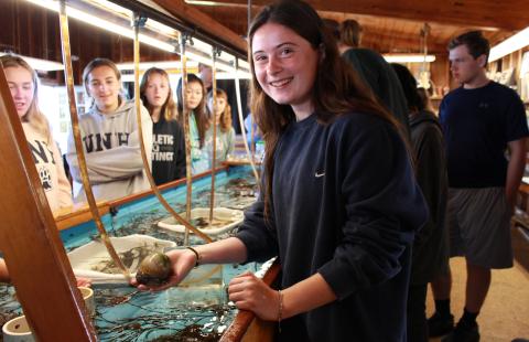 Hamel Scholar explores marine life in a touch tank
