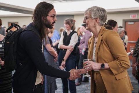 UNH President meeting with members of the community