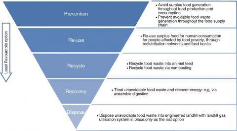 ​​​​​​​  Figure 1: The waste management hierarchy shows the decreasing preferability of waste disposal techniques in relation to how far each is from the primary goals of waste prevention and reduction of global inequalities in waste disposal, especially in marginalized communities (Papargyropoulou et al., 2014).