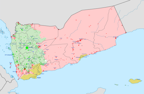 Map of the Yemeni civil war and Saudi Arabian intervention as of 2021