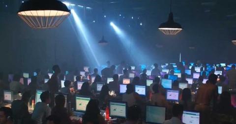 Click farm of a room full of people at computers