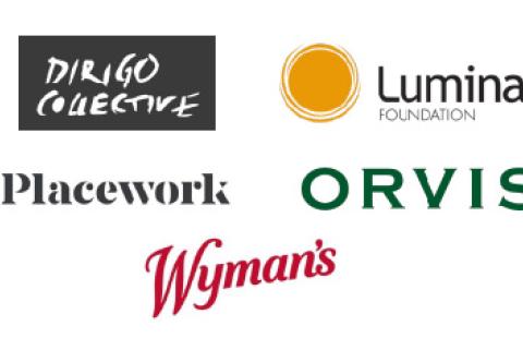 logos of Dirigo Collective, Lumina Foundation, Placework, Orvis, Wymans