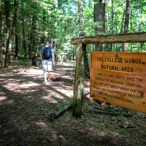 college woods trail and sign