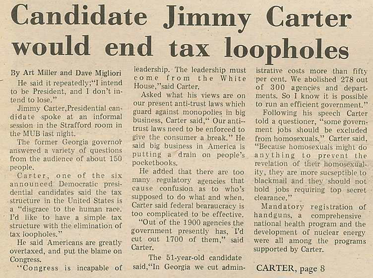 Candidate Jimmy Carter would end tax loopholes article