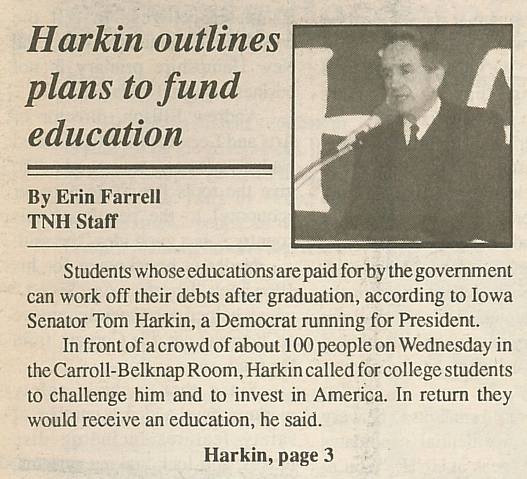 Harkin outlines plans to fund education