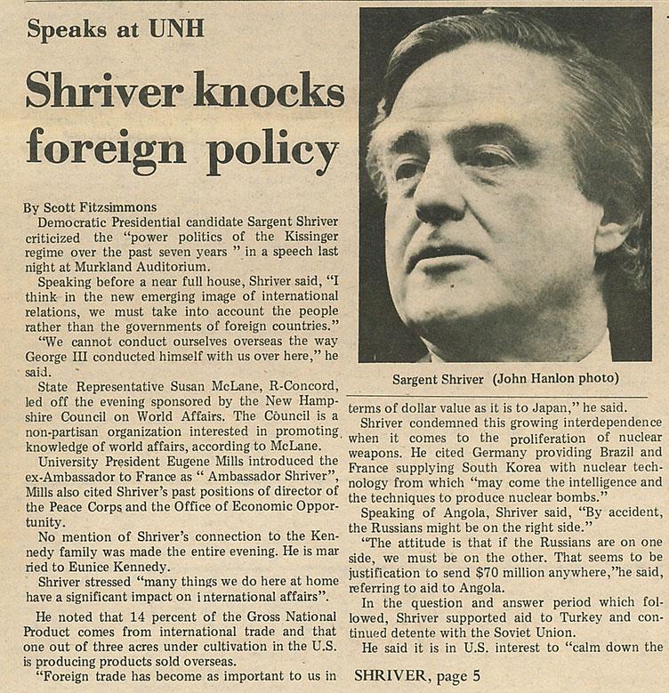 Shriver knocks foreign policy - article