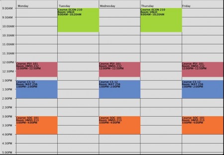 color-coded class schedule
