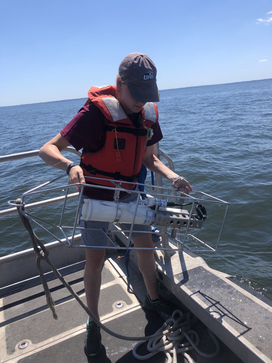 Natalie Cook collected water quality data aboard a ship.