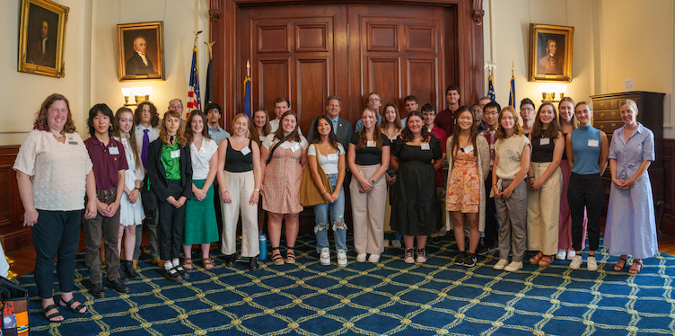 Gov. Sununu poses for a photo with the incoming Hamel Scholars