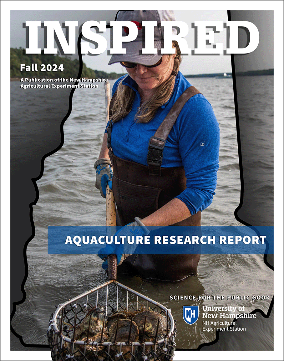 An image of the cover of the NH Agricultural Experiment Station's latest issue of INSPIRED, Aquaculture.