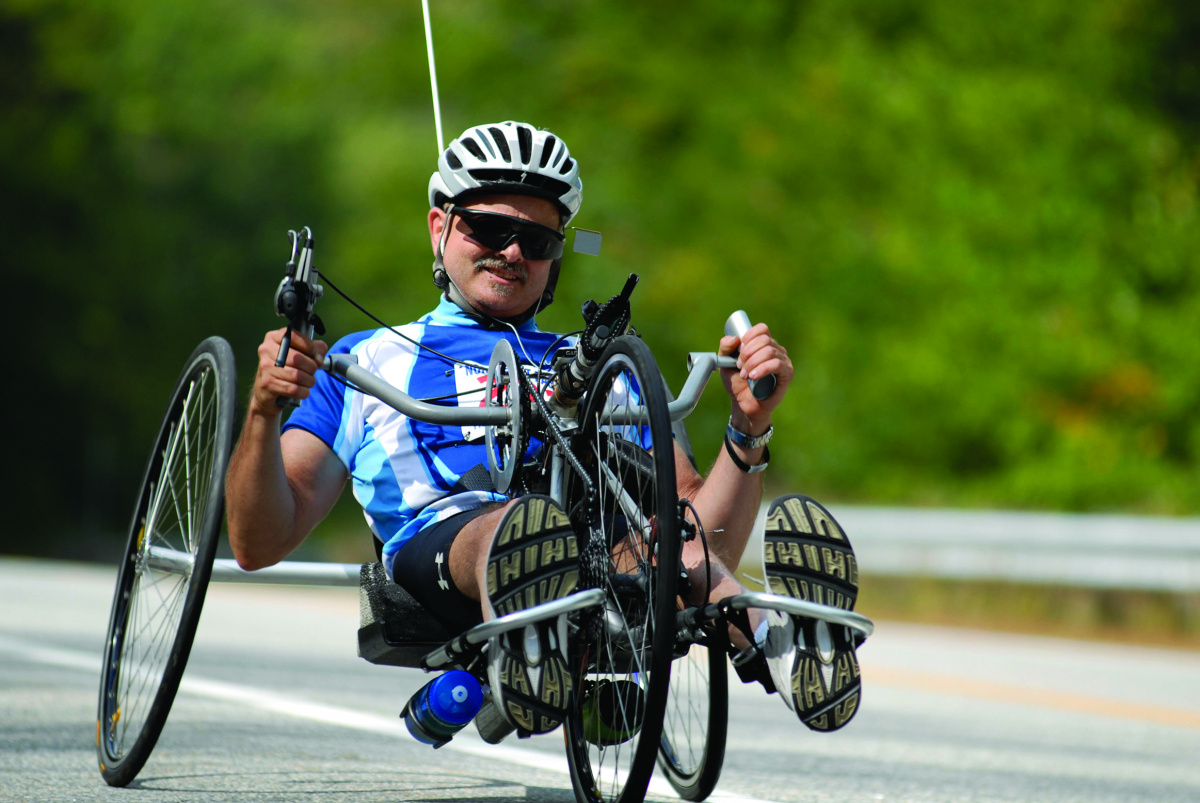 Brent Cote rides a handcycle