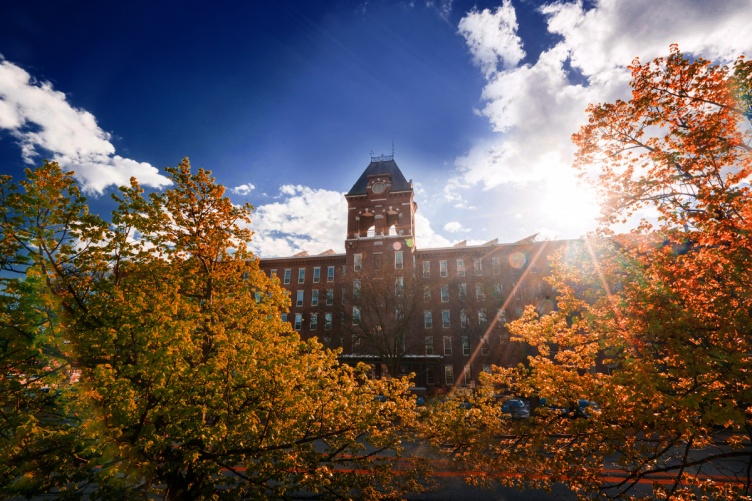 University of New Hampshire at Manchester building in the fall. UNH Manchester will host Fall Open House on October 19, 2019.