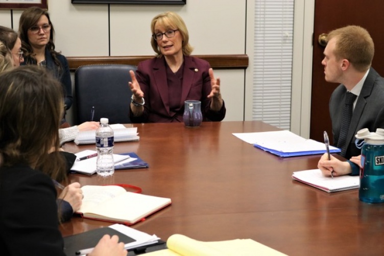 Sen. Hassan speaking with Master in Public Policy students from the Carsey School.