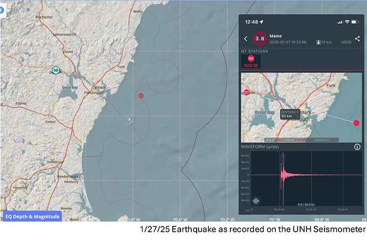 Map from UNH seismometer illustrating impact of an earthquake