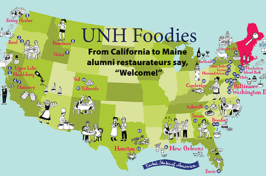 map drawing of america with alumni restaurateurs coast to coast
