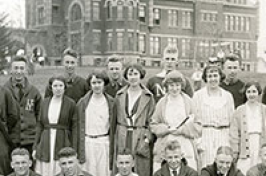 students in front of t-hall, one hundred years ago