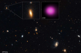 A black hole called XJ1417+52 was found near the edge of its parent galaxy, known as SDSS J141711.07+522540.8 (or, GJ1417+52 for short)  © X-ray: NASA/CXC/UNH/D.Lin et al; Optical: NASA/STScl