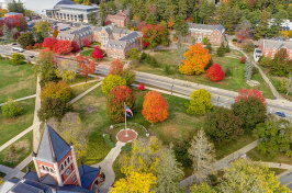 aerial view of UNH's Durham campus and Thompson Hall