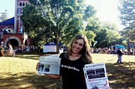 UNH student Allison Bellucci in front of Thompson Hall
