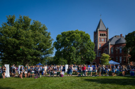 University of New Hampshire Thompson Hall lawn with students