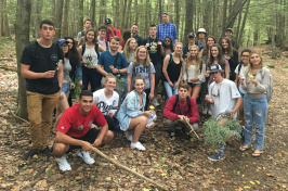 group of students posing in College Woods