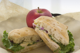 a sandwich and apple at UNH Dairy Bar