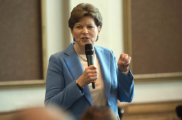 Sen. Jeanne Shaheen talks at UNH about proposed cuts to research funding (John Huff / Fosters.com)