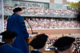 Shawn Gorman, chairman of L.L. Bean, speaking to graduates at the University of New Hampshire's commencement on May 19