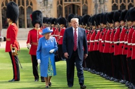Queen Elizabeth and Donald Trump inspecting the guard