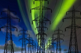 Aurora visible over powerlines