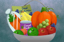 illustration of a basket filled with fruits and vegetables
