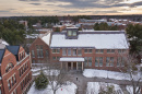 aerial view of UNH's Dimond Library in winter