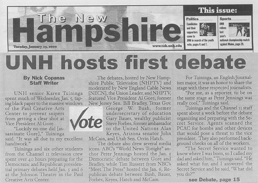 UNH hosts first debate - TNH article