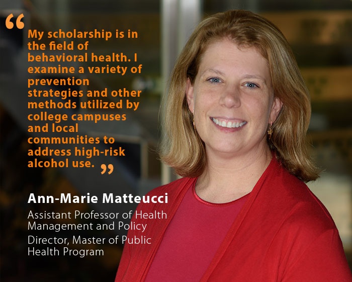 Ann-Marie Matteucci, UNH Assistant Professor of Health Management and Policy and Director of the Master of Public Health Program, and quote 