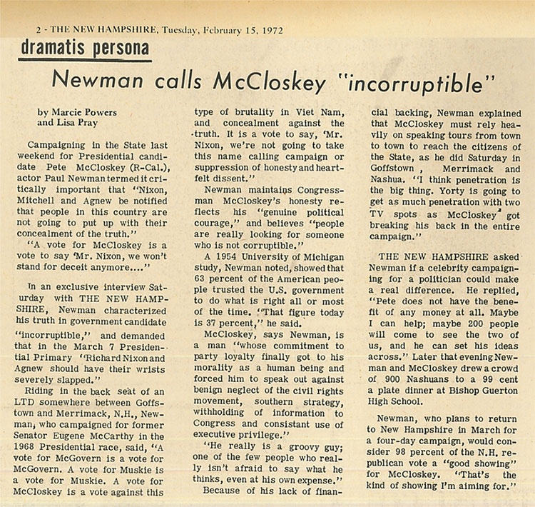 Newman calls McCloskey "incorruptible" - TNH article