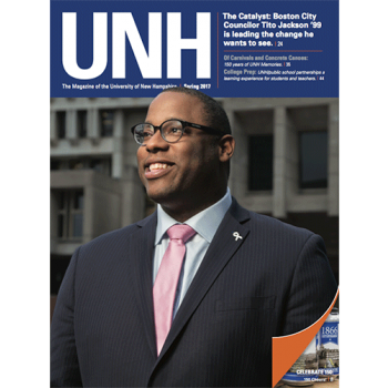 the cover of the spring 2017 issue of the UNH Alumni Magazine, featuring alumnus and Boston City Councilor Tito Jackson '99