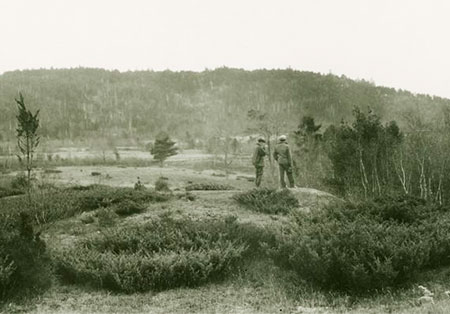 Outing Club Camp on Middle Pawtuckaway Mountain view from cabin ca. 1927