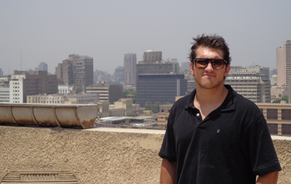 Nate Petrocine on hotel roof, looking toward south western Cairo.