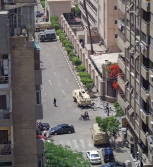 Egyptian military forces guarding Interior Ministry, as seen from my hotel.